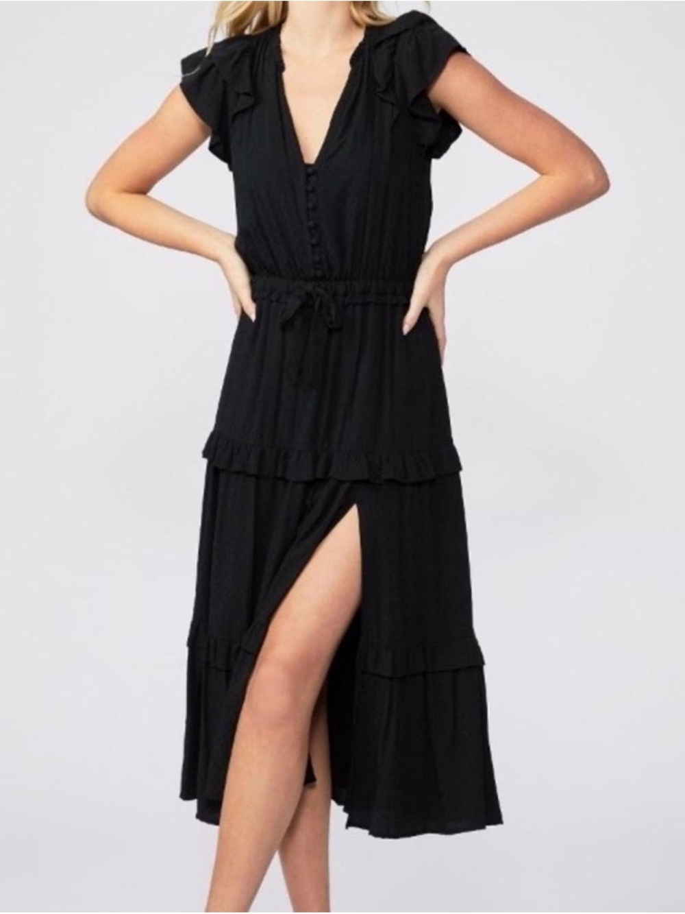 Paige Rozlyn Black Tiered Ruffe Anthropologie Maxi Dress NEW | L